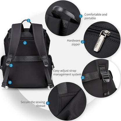 Black backpack for men, 16 inch laptop backpack with computer compartment, Drawstring slim waterproof tech backpack for travel, work, college or daily use, Large 30 L