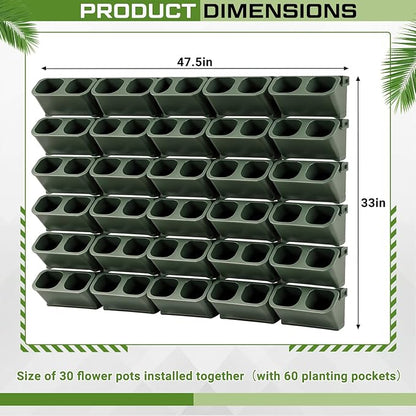 30 Set 60 Pocket Vertical Stackable Wall Planters Kit Outdoor Self Watering