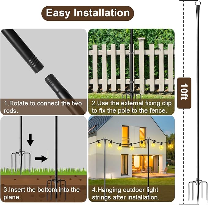 2 Pack 10FT Lighting Hanging Pole