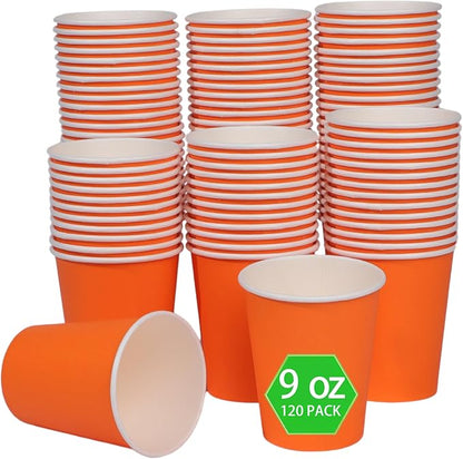 120 Pack 9 oz Disposable Orange Paper Cups