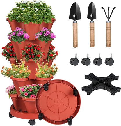 Vertical Strawberry Planter-5 Tier Stackable Herb Tower Planters Stacking