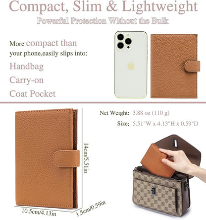 Leather RFID Passport Holder for Travel – Slim Passport Wallet for Women & Men with Card Slots, Zippered Coin Pocket, SIM Slot – Cash Slot Compact Travel Wallet with Gift Box (Brown)
