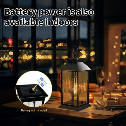 2 Pack Hanging Solar Lanterns Glass Solar Lights Outdoor Waterproof Upgraded Solar and 2 AA Batteries Powered, for Outside Porch, Patio and Indoor Tables, Mantelpiece