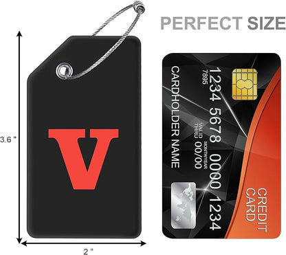 8 Pcs Luggage Tags for Suitcases, 26 Initial Letter Travel Luggage Baggage Identification Labels ID Tags Fully Bendable Tags with Stainless Steel Loop (Letter G, Black)