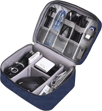 Cable Organizer bag for women or men,Electronic Accessories Carry Case Portable Waterproof Double Layers All-in-One Storage Bag for Cord, Charger, Phone, Earphone (Navy blue)