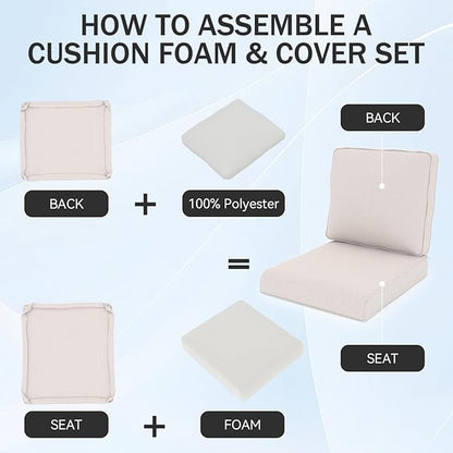 Outdoor Chair Cushions 23" x 24" x 4", Patio Deep Seat Replacement Cushions Set with Zippered Removable Cover, Weather-Resistant Olefin Fabric for Garden Chair Sofa Couch, Set of 3, Beige
