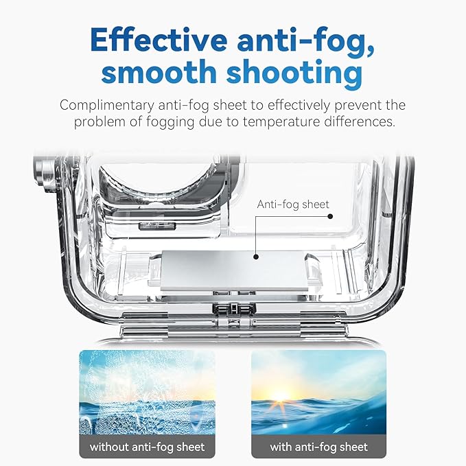 TELESIN Waterproof Case for DJI Action 5 Pro Action 4/3 Camera, with Anti-Fog Underwater Housing Shell Cage Supports 45M/148FT Deep Diving Scuba Snorkeling Swimming with Quick Release Screw