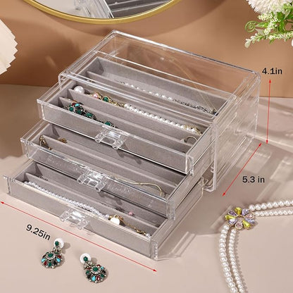 Necklace Organizer Box, Tray with Clear Lid, Dustproof Velvet Necklaces Holder Storage Display Case, Necklace Tray Drawer Insert for Pendant Suitable for Women and Girls (Grey)