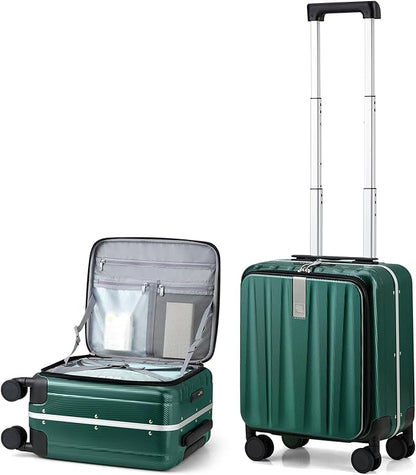 Hanke 16 Inch Underseat Carry On Suitcases with Wheels,Lightweight Hard Shell Carry on Luggage for Weekender,Top Opening Small Suitcase,Travel Luggage for Womem Men,Dark Green.