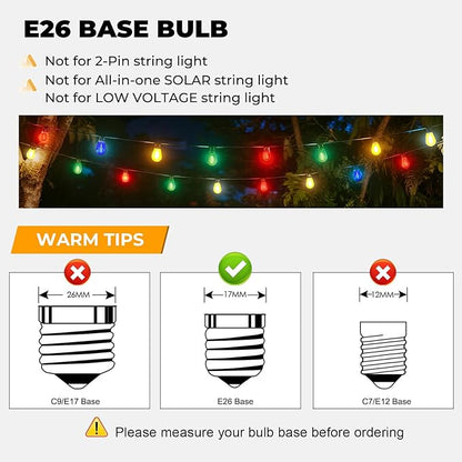 24 Pack S14 Colored LED String Light Bulbs, 1W Plastic Shatterproof Replacement
