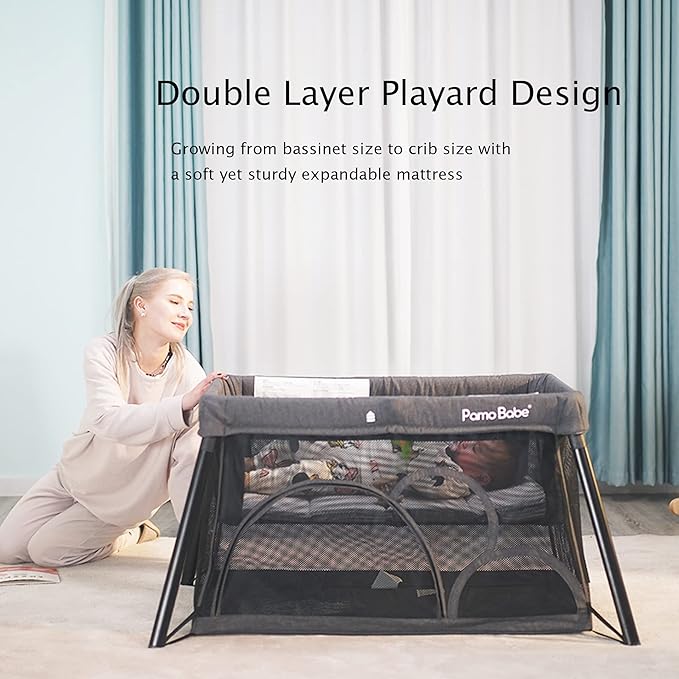 Pamo Babe Travel Crib - Lightweight Baby Playpen with Bassinet, Portable Mini Playard