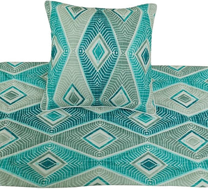 The HomeCentric King/Queen/Twin Blue, Ivory & Grey Decorative CA King 86"x18" Bed Runner with Pillow Cover, Quilted & Printed Bed Scarf on Cotton Fabric - Tallulah
