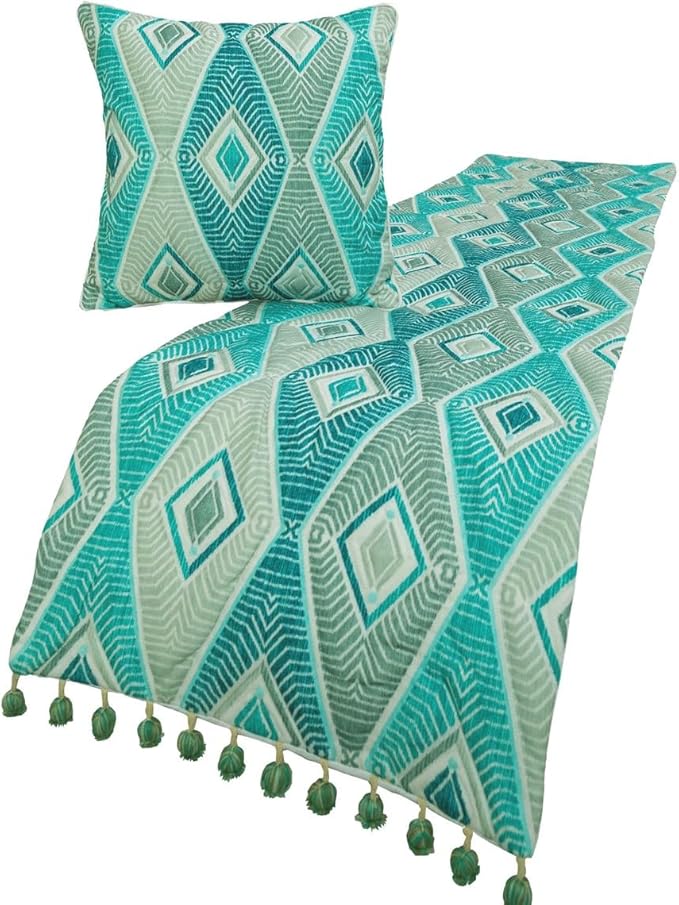 The HomeCentric King/Queen/Twin Blue, Ivory & Grey Decorative Queen 74"x18" Bed Runner Without Pillow Cover, Quilted & Printed Bed Scarf on Cotton Fabric - Tallulah