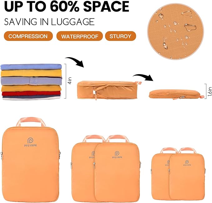 Lightweight Compression Packing Cubes for Suitcases, Compressible Expandable Travel Packing Organizer with Clear Toiletries and Backpack Bag, Travel Essentials for Carry on Luggage 7 Set