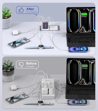 50W 2-Pack USB C Wall Charger Block, 5-Port C Charger Fast Charging Block PD Power Adapter +QC 3.0 Multiport Type C Box Brick Cube USB A Wall Plug for iPhone 16/15/14/13 Pro Max,Samsung Galaxy(Purple)