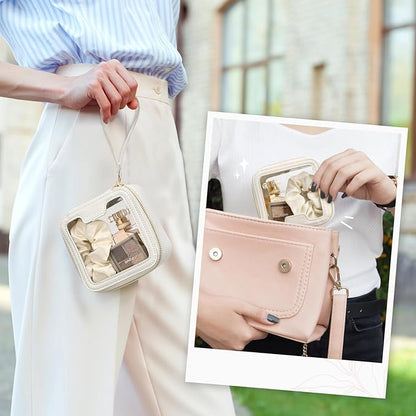 PACKISM Small Clear Makeup Bag - Pebbled Texture & Hard PU Leather Mini Makeup Bag for Purse, Cosmetic Travel Bag Car Bag for Essentials for Women Gift Daily Use (Cream Mini)