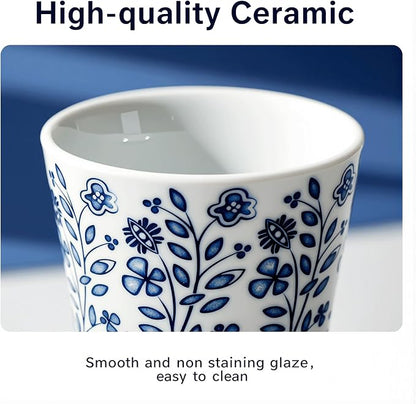 YQ&AMK 6.7oz Blue and White Floral Ceramic Cup