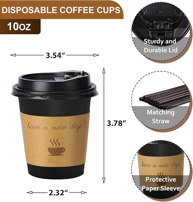 BYSNOW 100 pack 10 oz Disposable Coffee Cups