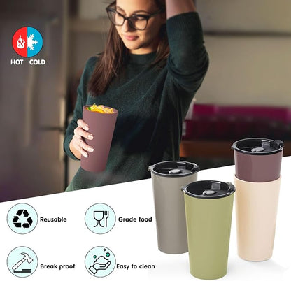 Greentainer 4 Pack Plastic Travel Coffee Mug Set, 20 oz Spill Proof Drinking