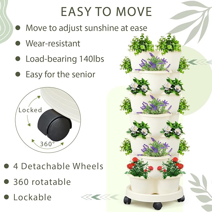 Umigy 2 Set Ivory 2 Set of 7 Tier Stackable Vertical Planters