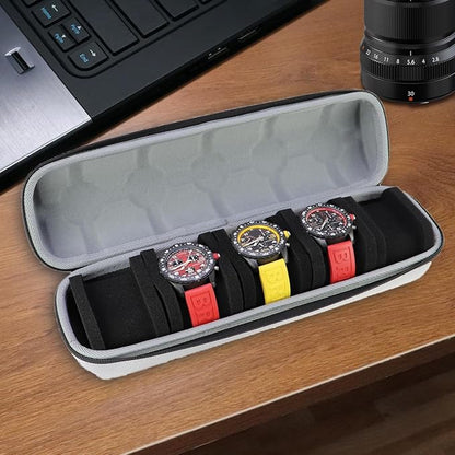 Juntan 5 Slots Hard Watch Travel Case, Portable Nylon Travel Watch Roll Case, Zipper Storage Organizer Box for Men Women with Soft Compressible Foam Pillow Silver
