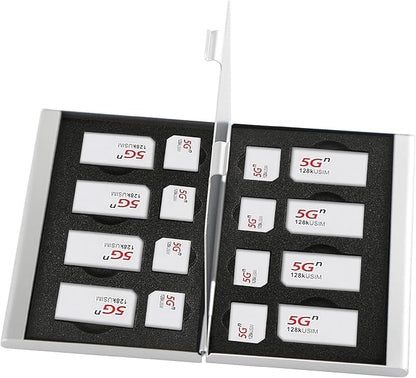 Aluminum SIM Card Case, 16Slots Ultrathin SIM Card Holder, Fit for 8 SIM Card, 8 Micro sim Card, Silver