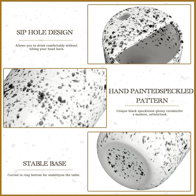 Ceramic Coffee Mug with Sip Hole 10 oz Speckled Pattern Coffee Cup Retro Hand