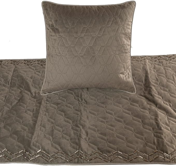 The HomeCentric King Queen Twin Gray Handmade King 90"x18" Bed Runner Without Pillow Cover, Quilted & Crystals Bed Scarf on Velvet Fabric - Grey Diamond Symphony