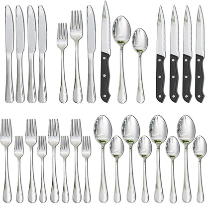 Astercook Silverware Set with Steak Knives 24-Piece Flatware Set