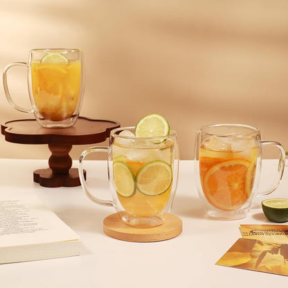 CNGLASS 6 Pack Double Walled Glass Coffee Mugs，12oz Clear Coffee Cups