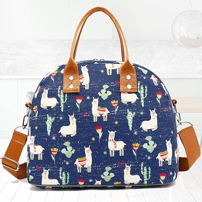 FlowFly Insulated Lunch Bag With Shoulder Strap for Women, Men, and Kids, Large and Reusable, Handle, Freezable Work and School Travel Tote and Meal Prep Organizer,Alpaca
