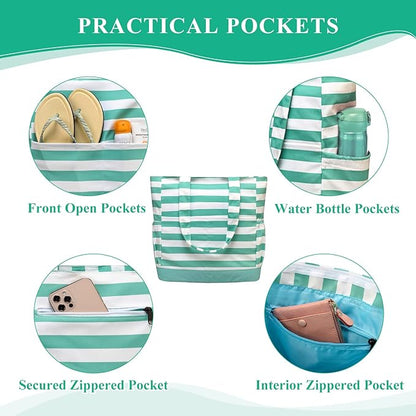 VASCHY Beach Bag for Women, Large Waterproof Sandproof Fold-able Packable Pool Tote Bag w Zipper/Pockets
