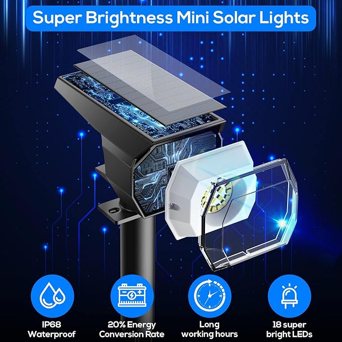 EIUIO Solar Outdoor Lights, 3 Lighting Modes Solar Spot Lights Outdoor
