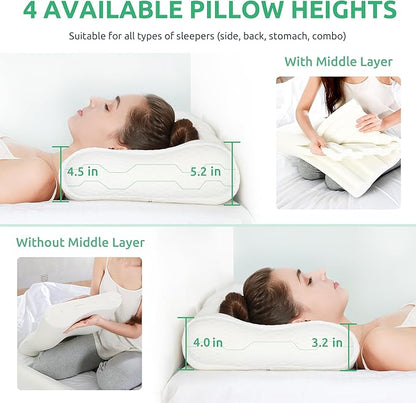 UTTU Cervical Pillow for Neck Strain Relief, Memory Foam Neck Pillow for Sleeping, Adjustable Orthopedic Sandwich Pillow, Contour Cooling for Side Back Stomach Sleeper, Large(27.6"×15.7"×5.2"/4.5")