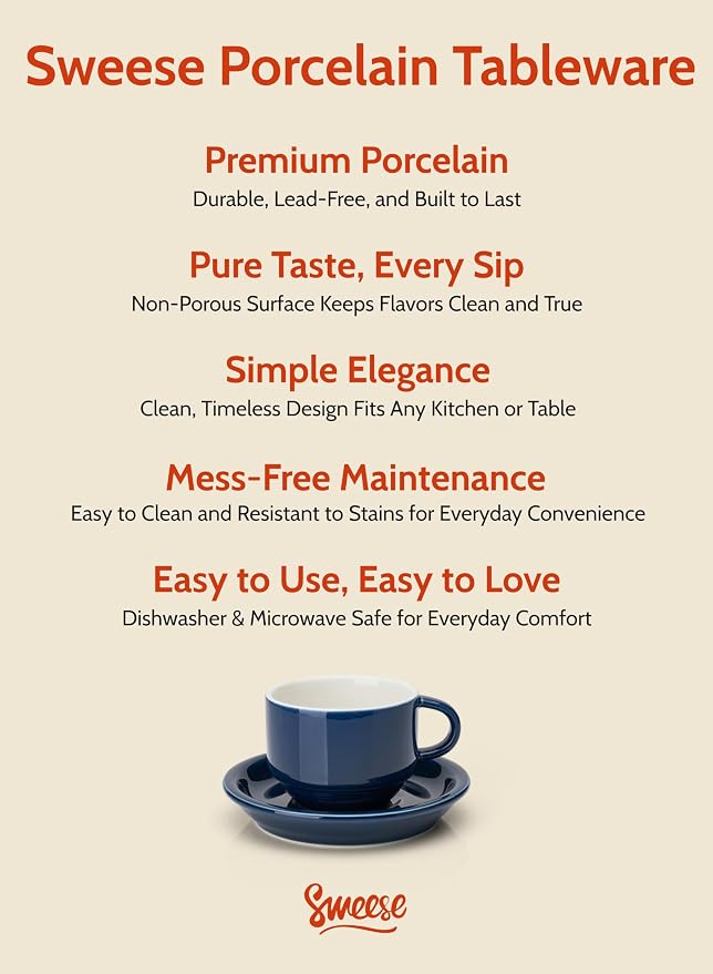 Sweese 8 Ounce Porcelain Stackable Cappuccino Cups