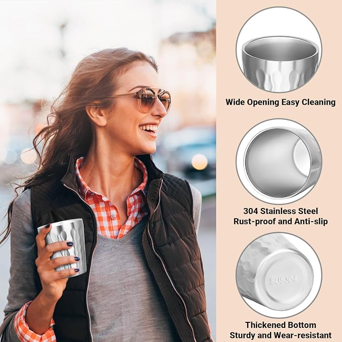 Stainless Cups, 10 oz Insulated Tumbler, 4 Pack Double Wall Unbreakable