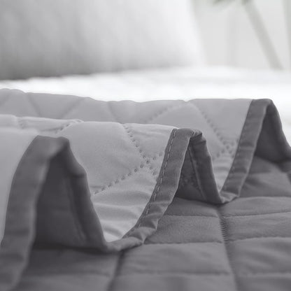 Easy-Going Twin Size Reversible Quilt Set with 1 Quilt and 1 Pillow Shams, Soft Bed Quilt Cover, Water Resistant Lightweight Microfiber Bedspread, Stain Resistant, Gray/Light Gray
