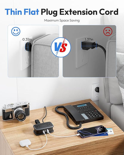 Travel Power Strip with USB C Port, NTONPOWER Flat Plug Extension Cord with 4 Outlets 3 USB (1 USB C) for Cruise Ship Essentials, 4ft Wrapped Short Extension Cord for Hotel Dorm Room,1 Pack