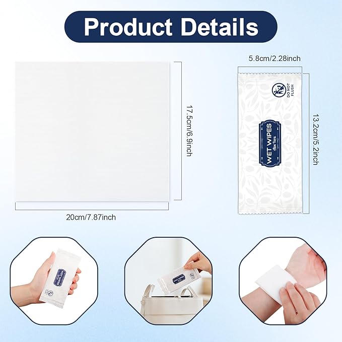 200 Pcs Wet Wipes Individually Wrapped, Aloe Vera Hand Wipe, Disposable Skin Cleansing Wipes, Travel Size Wipes Bulk for Hands, Butt, Daily Use, Restaurant, Barbecue (200 PCS)