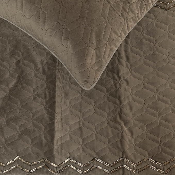 The HomeCentric King Queen Twin Gray Handmade Full 68"x18" Bed Runner Without Pillow Cover, Quilted & Crystals Bed Scarf on Velvet Fabric - Grey Diamond Symphony