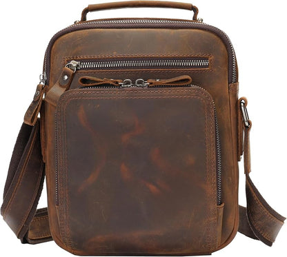 KPYWZER Genuine Leather Shoulder Bag Small Men Messenger Pack Handbag Sling Crossbody Bag Man Purse for Business