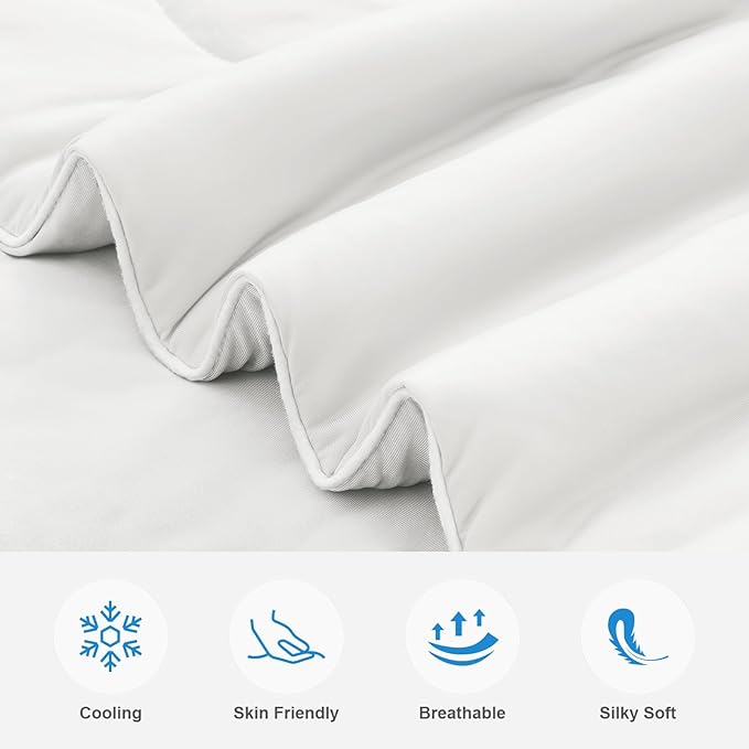 EASELAND Cooling Comforter Queen, Cold Touch Fabric Absorbs Body Heat, Double-Sided Cool Design Soft Fluffy Cooling Blanket for Night Sweats Hot Sleeper(White, Queen(90"x90"))
