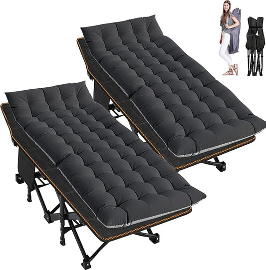 ABORON Camping Cot for Adult 28" Extra Wide, 2PK Heavy-Duty 1200D Oxford Cot for Sleeping, Portable Folding Camp Bed with Mat & Carry Bag