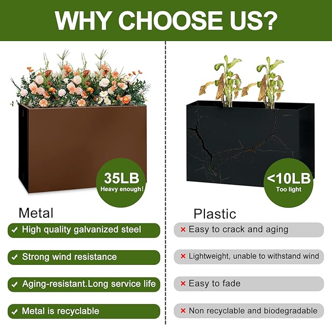 Galvanized Steel Planter Box-No Installation Required Metal Rectangular Block