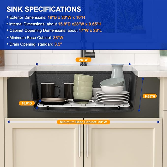 Dcolora 30 Inch Matte Black Kitchen Sink Workstation Granite Composite Undermount Single Bowl Kitchen Sink,DC-GU8769
