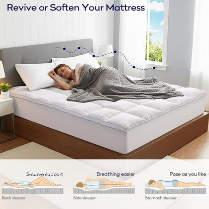 OLANLY Dual-Layer 4 Inch Full Size Memory Foam Mattress Topper for Back Pain, 2 Inch Cooling Pillow Top Mattress Pad Cover and 2 Inch Gel Memory Foam Topper, Deep Elastic Pocket, White