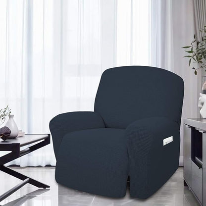 Easy-Going 4 Pieces Oversized Recliner Stretch Sofa Slipcover Sofa Cover Furniture Protector Couch Soft with Elastic Bottom,Polyester Spandex Jacquard Fabric Small Checks Dark Blue