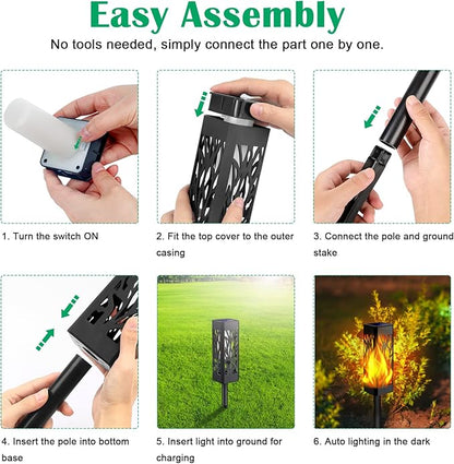 TomCare Flickering Flames Pathway Lights Solar Powered Decorative Garden