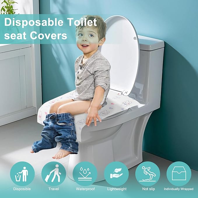 100 Packs Toddler Toilet Seat Covers Disposable, Disposable Toilet Seat Covers for Travel Waterproof Non-Woven, Travel Essentials for Kids Toddlers Potty Training (Individual Package)