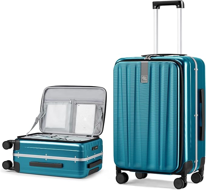 Hanke 26 Inch Large Luggage Suitcase Top Opening Aluminum Frame Tsa Luggage Hard Shell Suitcases with Wheels for Travel Woman Men, Caribbean Blue
